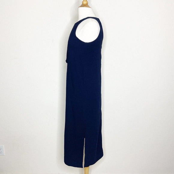 Oak + Fort Navy Overlay Sleeveless Leg Slit Dress Sz Xs - Picture 5 of 10